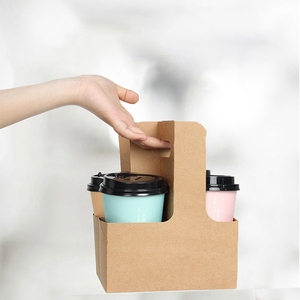 Portador de tazas de café de papel Kraft con logotipo personalizado de Xinrunjin con asa, soporte para bebidas para llevar respetuoso con el medio ambiente para uso de té de jugo de cafetería - Product Image 3