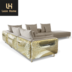 Stile moderno Boca Villa luce di lusso in tessuto soggiorno divani Custom ottone lucido divano Set mobili - Product Image 3