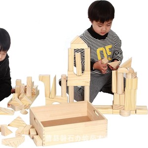 Juego de bloques de construcción de madera, 100 piezas, juguete educativo de construcción de pino natural para niños de 2 a 4 años, unisex - Product Image 1