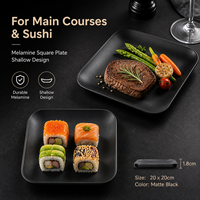 Nouvelle assiette carrée en mélamine noire écologique de 20 cm, incassable, de qualité alimentaire, en résine, pour restaurant, hôtel, cafétéria