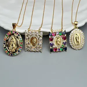 Groothandel Metalen Zirkoon Guadalupe Maagd Mary Hanger Ketting Sieraden Voor Vrouwen Mode Religieuze Geschenken