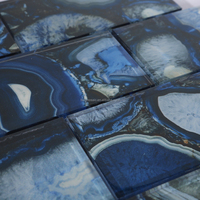 Bleu foncé jet d'encre impression Arts verre métro carreaux salle de bain cuisine panneau mural dosseret bande brique verre mosaïque