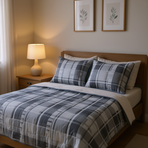 Ensemble de couette matelassée de compétition 190x220 cm, motif à carreaux, pour toute la saison, usage domestique - Product Image 2