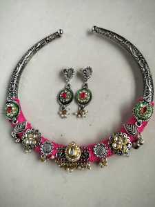 Antique Imitation Style Traditional Hasli <b>Necklace</b> Set Dual Tone and <b>Pearl</b> Work Unique Style Statement <b>Necklace</b> Buy - Product Image 5