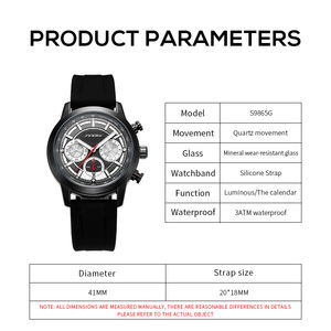 S9865G 남자 석영 크로노그래프 타키미터 블랙 다이얼 남자 손목시계 방수 캘린더 타이머 캐주얼 쿼츠 시계 - Product Image 5