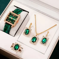 Ensemble de gros vintage Rome Quartz Sport Business pour femme, montre à bracelet en cuir, collier, boucles d'oreilles, bague, strass, cadeau