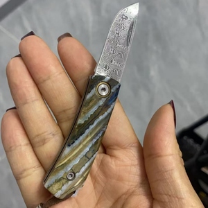 Cuchillo plegable exquisito YG2R, mango Molar de mamut gigante, proceso azul a la parrilla, hoja de acero de Damasco de Suecia, cuchillo de bolsillo de gama alta - Product Image 1