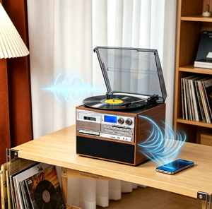 Centro de Música Vintage Todo en Uno Directo de Fábrica, Tocadiscos de 3 Velocidades, Reproductor de CD y Casete, Radio AM/FM, USB, AUX, Bluetooth con Pantalla - Product Image 4