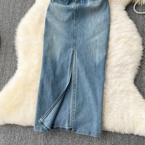 Vestidos de mezclilla ajustados sin mangas con abertura para mujer, estilo americano, novedad de verano - Product Image 2