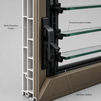 Fenêtres à persiennes en verre réglables en alliage d'aluminium haute performance, verre trempé, pour villa et appartement