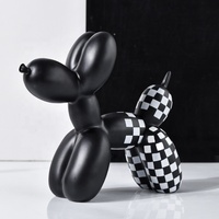 Figurine en résine chien ballon à carreaux noir et blanc, sculpture animale, ornement pour la décoration de la maison et du bureau
