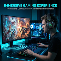 Casque de jeu filaire USB sur-oreille PJT-DEP2491 avec audio spatial et éclairage RGB étanche IPX4 pour la musique