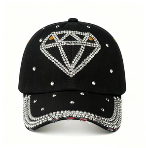 <b>Baseball</b> Hat Custom Washed Vintage <b>Baseball</b> <b>Cap</b> with Rhinestone Diamond & Brim Studs Luxurious - Product Image 2