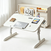 Table de lit pliable réglable en hauteur pour ordinateur portable, plateau inclinable avec tiroir, support de livre, ventilateur USB et lampe pour la lecture et le travail
