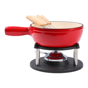Service à fondue rouge personnalisé marmite fromage chocolat antiadhésif rond émail fonte