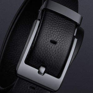 Cinturón de cuero personalizado para hombre, hebilla de pin de aleación de cuero genuino, venta al por mayor - Product Image 6