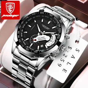 Montre à quartz POEDAGAR Montres pour hommes Marque haut de gamme Luxe Acier inoxydable Étanche Lumineux Date Affaires Poignet pour homme - Product Image 2