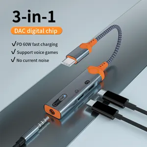 3 in1 Loại C đến 3.5mm/kép USB C tai nghe chuyển đổi với PD 60W phí DAC âm thanh AUX jack cắm tai nghe Adapter cho iphone15