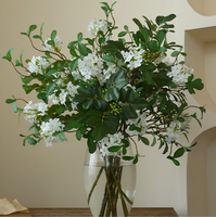 Fleur artificielle en soie bleue, blanche et rose à 3 têtes, 68 cm, en stock, pour la décoration moderne des tables de restaurant et d'hôtel