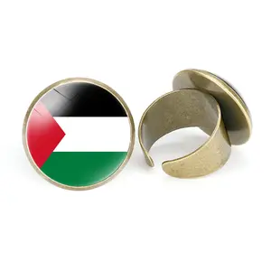 Anillo Vintage Trendy Asian Country Flag Rings Open Adjustable Palestine Rings For Men Women