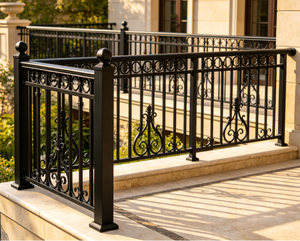 Balustrades de balcon traditionnelles en fonte avec motif floral pour usage extérieur en villa - Product Image 4