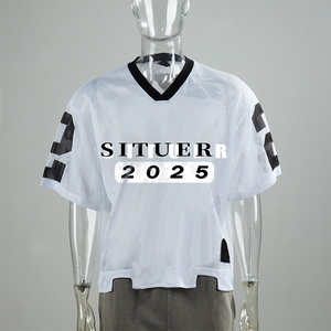 TKAN 149 conception ourlet irrégulier Style de rue Hip Hop maille maillot de Football chemises équipe personnalisée maillot de Football athlétique Muscle t-shirt - Product Image 1