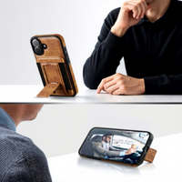 Étui de protection pour téléphone portable en similicuir avec support et porte-cartes, design artisanal, pour 18 Pro Max