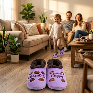 Snoozies Damen Lustige Hausschuhe für Erwachsene, weich, rutschfest, Sherpa-Futter, Flanell-Obermaterial, „Chocolate Makes Me Happy Indoor Silly“ - Product Image 4