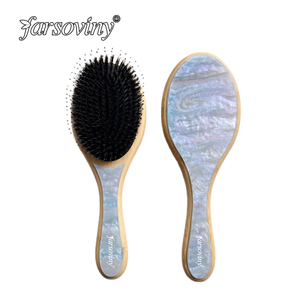 Brosse de luxe en bambou biologique et acétate de cellulose fabriquée à la main Brosse à cheveux démêlante à palette ovale Brosse plate en <span class=keywords><strong>Chantilly</strong></span> rose - Product Image 3