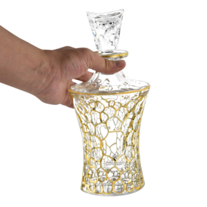 <span class=keywords><strong>Carafe</strong></span> à <span class=keywords><strong>whisky</strong></span> N38 en verre <span class=keywords><strong>cristal</strong></span> craquelé, faite à la main, avec bouchon élégant et finition dorée, en forme de sablier - Product Image 2