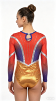 Justaucorps de gymnastique pour enfants à manches longues, orange mystique, bas sublimé, en tissu nylon doux, scintillant, pour la performance, avec logo personnalisé
