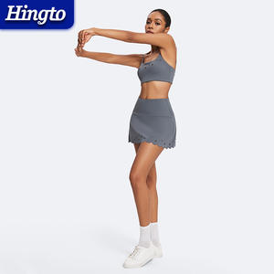 74% 나일론 26% 스판덱스 리벳 조절식 스트랩 스포츠 브라 및 짧은 치마 세트 스포츠 의류 피트니스 테니스 세트 야외용 - Product Image 5