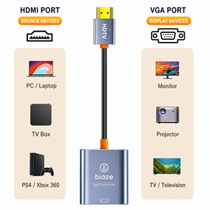 Adaptador <span class=keywords><strong>HDMI</strong></span> <span class=keywords><strong>a</strong></span> <span class=keywords><strong>VGA</strong></span> Biaze 1080P 60Hz, <span class=keywords><strong>Convertidor</strong></span> <span class=keywords><strong>Activo</strong></span> AG6202 de Aleación de Aluminio, Plug and Play, <span class=keywords><strong>HDMI</strong></span> Macho <span class=keywords><strong>a</strong></span> <span class=keywords><strong>VGA</strong></span> Hembra para Laptop, PC y Monitor - Product Image 2