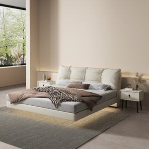 Lit Yisi moderne de luxe avec <span class=keywords><strong>dossier</strong></span> en cuir souple <span class=keywords><strong>suspendu</strong></span>, cadre en <span class=keywords><strong>bois</strong></span> massif, taille Queen/King, sommier en acier inoxydable - Product Image 6