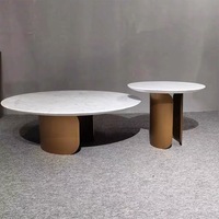 Ensemble de tables basses rondes contemporaines pour salon, table basse de luxe en acier inoxydable doré pour la maison