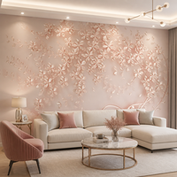 Wallpaper Kanvas Minyak Relief Cabang Bunga Pink 3D Custom untuk Dekorasi Rumah Ruang Tamu Kamar Tidur Mewah