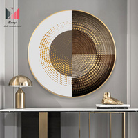 Abstrait en aluminium encadré or en forme d'éventail et ligne de luxe Art mural cristal peinture en porcelaine pour la maison salon décor comme cadeau