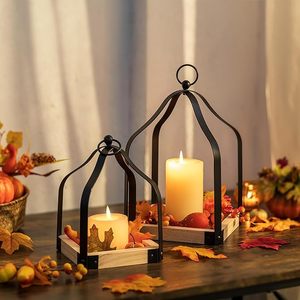 Wooden & Metal Handmade Durable <b>Lantern</b> <b>Candle</b> Holder Set Decorative Tabletop for Home Living Room Wedding Dining Table for Sale - Product Image 3