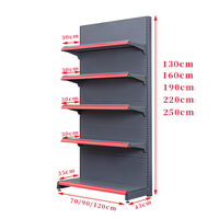 Étagère Guichang - Rouge, Étagère de supermarché en gros, Présentoir de magasin d'alimentation, Rayonnages de présentation gris métalliques double face