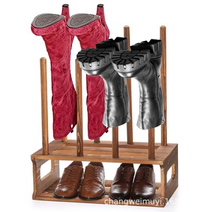 Solid Wood Double Layer <b>Shoe</b> <b>Rack</b> For Boots <b>Storage</b> With Lower Shelf Balcony Dressing Room Use - Product Image 5