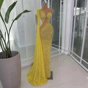 S3443L 高級プラスサイズ エレガントなゴールデンロングサテン エコフレンドリー プロム フォーマルパーティー レディース マーメイド ハイエンドイブニングドレス - Product Image 3