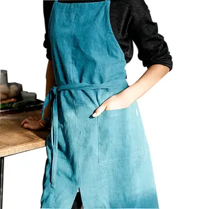 日式家用成人使用棉亚麻厨房围裙花店咖啡厅围兜烘烤车间工作服服装