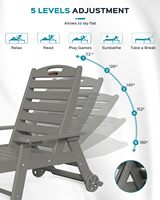 Chaise longue d'extérieur surdimensionnée 5 positions en plastique HDPE avec roues et porte-gobelet pour terrasse et bord de piscine