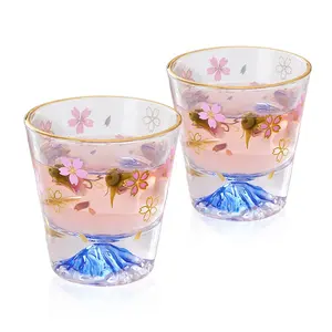 Verres à Whisky à motif Sakura de Style japonais, verres à Whisky à fond Fuji de montagne