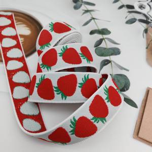 Bande élastique jacquard personnalisée 30 mm à motif fraise, nouvelle conception, sangle en polyester/nylon pour la couture et la confection de rubans décoratifs - Product Image 5