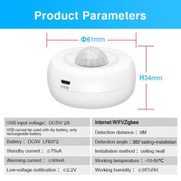 Sensor de Movimiento PIR con Control Remoto por Aplicación Tuya, Alimentación USB, Alarma de Seguridad, Detector de Movimiento de 360 Grados para Techo, Zigbee 3.0