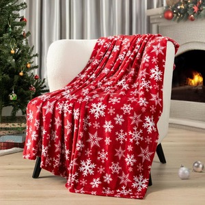 Manta de Felpa Roja con Diseño de Copos de Nieve Navideños, Rectangular, Antipilling, Decoración para el Hogar, Cálida, Suave y Acogedora para Invierno - Product Image 1