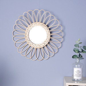 Round Rattan Woven Wall <b>Mirror</b> Natural Color Framed <b>Hanging</b> Decorative <b>Mirror</b> For Home Nordic Style - Product Image 1
