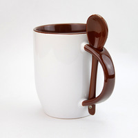 Juego de regalo de gran oferta con mango de dos tonos de impresión completa personalizada, Taza de cerámica de Color café con cuchara