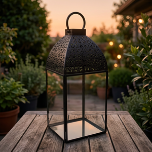 Iron and <b>glass</b> <b>Lantern</b> With Etching Design For Home Decoration - Product Image 1